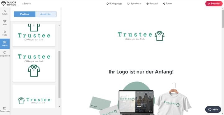 Sie sind mit dem Tailor Brands-Editor recht eingeschränkt