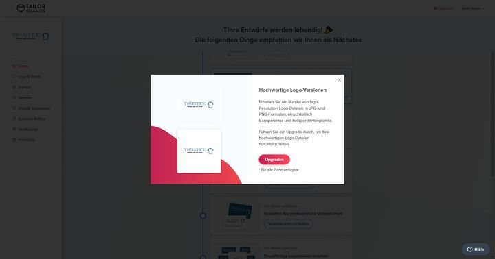 Was und wie viel Sie für Tailor Brands bezahlen müssen, erfahren Sie leider sehr spät im Bearbeitungsprozess