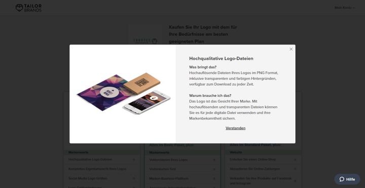 Die Kommunikation der erkauften Leistungen ist bei Tailor Brands nicht ideal