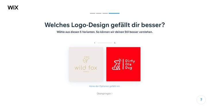 Entscheiden Sie sich zwischen fünf Logo-Paaren für Ihre Favoriten, um Ihren Stil weiter zu beschreiben