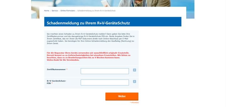 Die Schadensmeldung im R+V GeräteSchutz funktioniert einfach und bequem online oder per Telefon-Hotline