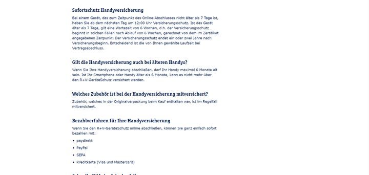 Auf der Anbieterwebsite finden Sie die wichtigsten Infos zur Handyversicherung sowie die ausführlichen AVB