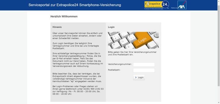 Eine Schadensmeldung ist beispielsweise online im Servicecenter von Extrapolice24 möglich
