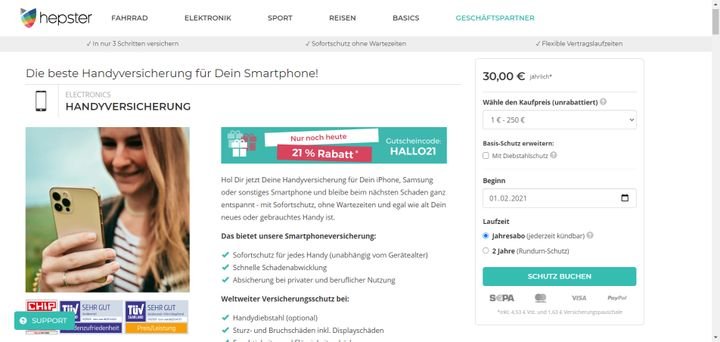 Bei hepster versichern Sie Ihr Handy oder Smartphone ab 30 Euro pro Jahr