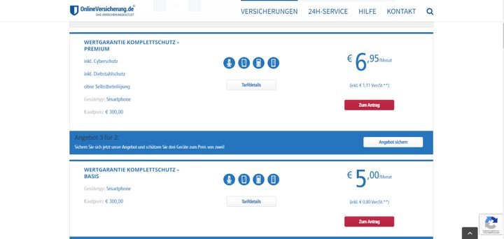 Die Handyversicherung von OnlineVersicherung.de bekommen Sie ab 5 bzw. 6,95 Euro pro Monat