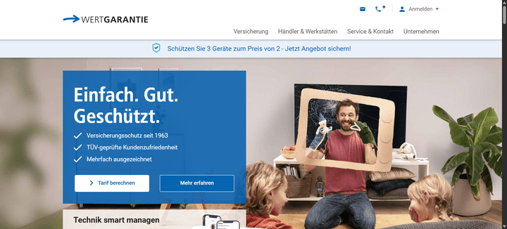 WERTGARANTIE bietet zwar ein mehr oder weniger solides Produkt, kann sich im Test aber nicht durchsetzen