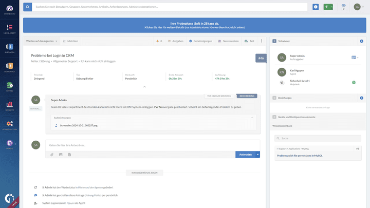 Die Ticketansicht ist übersichtlich und liefert kompakt alle benötigten Daten
