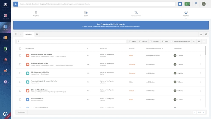 Mit der zentralen Watchlist haben Teams alle Ticket im Blick und können nach Priorität oder anderen Parametern gezielt filtern