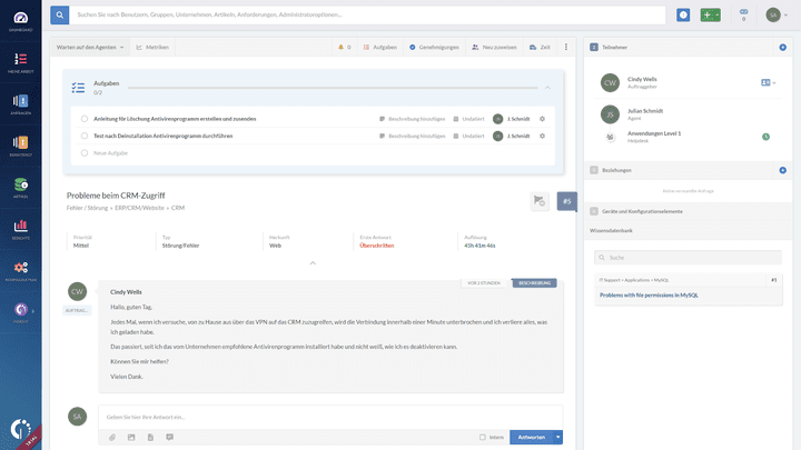 Aufgaben lassen sich mit wenigen Klicks oder sogar vollautomatisiert zu jedem Ticket erstellen