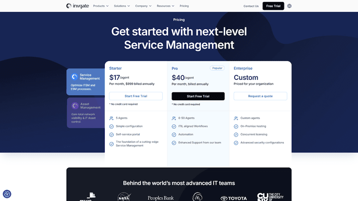 Ein Blick auf die Preisübersicht von InvGate