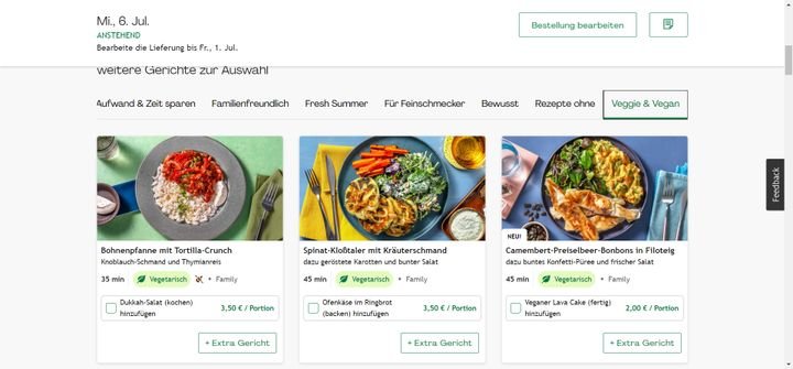 HelloFresh hat jede Woche auch eine Menge vegetarischer Gerichte im Angebot