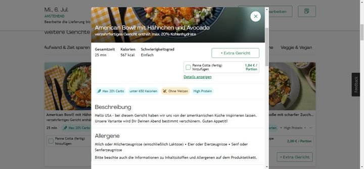 Für mehr Infos zu Inhaltsstoffen, Kalorien und mehr lohnt ein Blick auf die Detailansicht der Gerichte