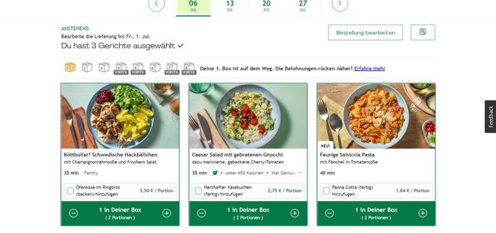 Gerichte fügt ihr einfach per Klick oder Touch eurer aktuellen Bestellung hinzu