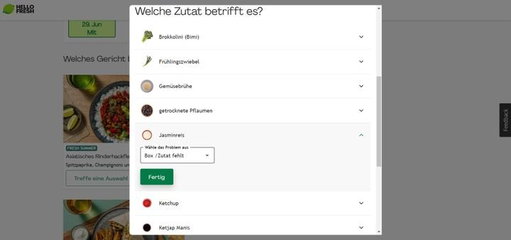 Probleme meldet ihr ganz schnell und einfach - hier beispielsweise einen fehlenden Beutel Jasminreis