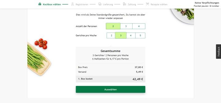 Der Preis eurer Boxist von der Anzahl der Personen und Gerichte abhängig