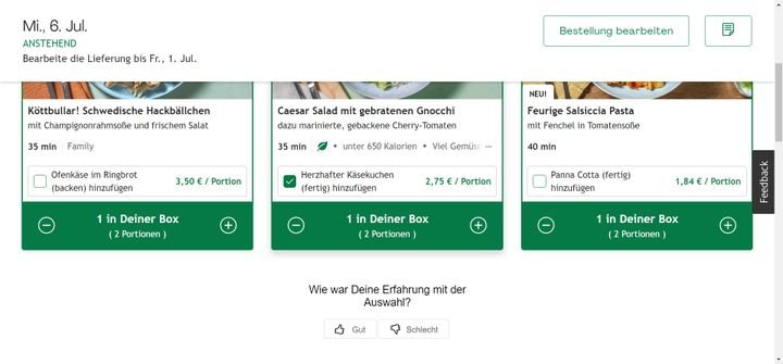 Einige Add-Ons und spezielle Gerichte oder Lieferzeitfenster erzeugen Zusatzkosten, die HelloFresh transparent anzeigt