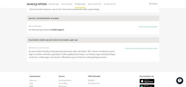 Mit wenigen Klicks könnt ihr eure Lieferung pausieren oder ganz kündigen