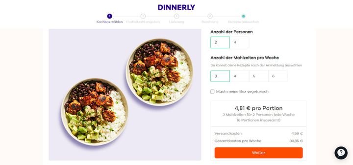 Dinnerly bietet die Abstand günstigsten Kochboxen im aktuellen Test