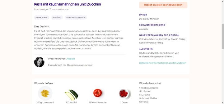 In der Detailansicht der Rezepte findet ihr alle Zutaten und Allergene sowie Nährwertangaben