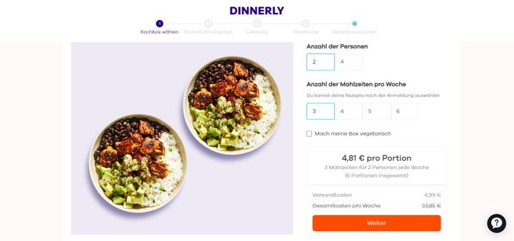 Die Preise für die Dinnerly-Kochbox im Überblick