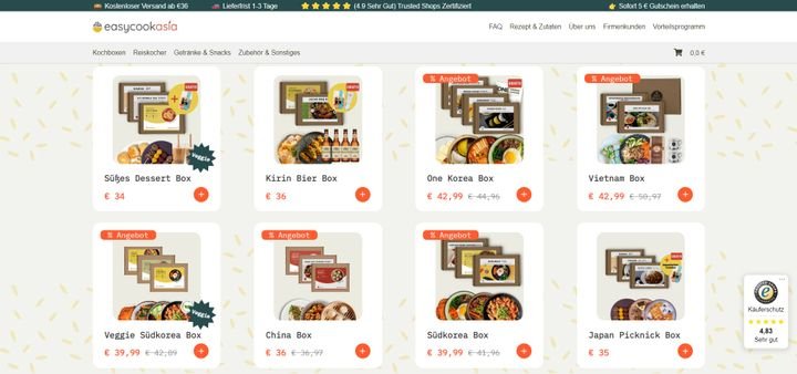 EasyCookAsia bietet eine Auswahl an authentischen asiatischen Rezepten, entweder einzeln oder in speziellen Themen- und Länderboxen