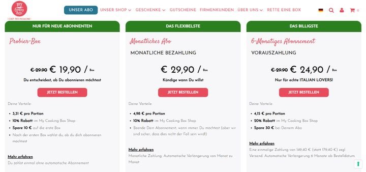 Die erste Box gibt es zu einem vergünstigen Preis – bei anderen Kochboxen nur per Gutschein, bei MyCookingBox Standard