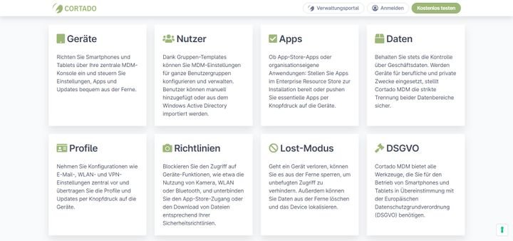 Ein grober Überblick über die Features und Funktionen von Cortado MDM