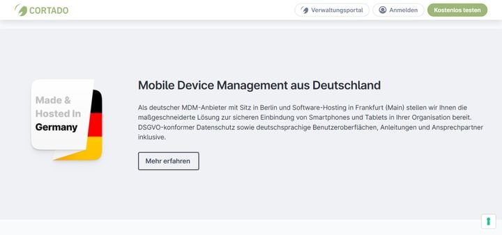 Cortado ist Made in Germany und gilt als sehr sicher und datenschutzkonform