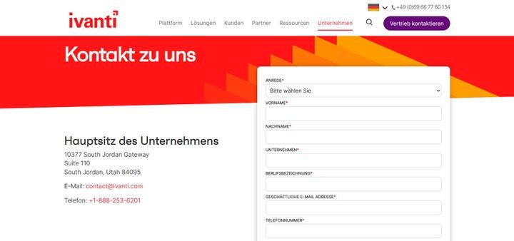 Kontakt zum Supportteam von Ivanti bekommen Sie schriftlich oder per Telefon; in Deutschland ist das Team in Frankfurt zuständig