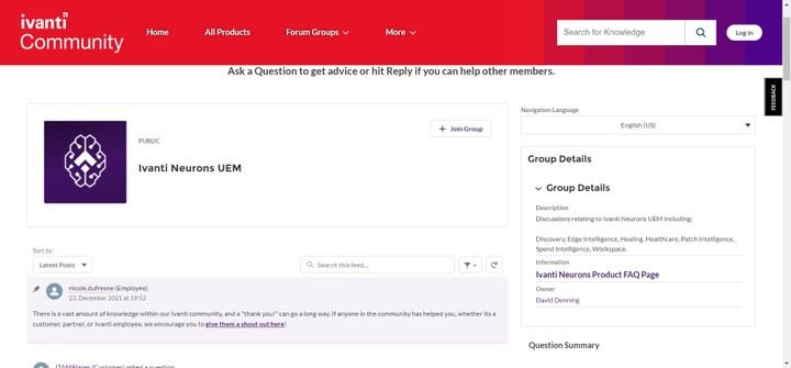 Fragen können Sie auch in der Ivanti Community im eigenen Forum stellen