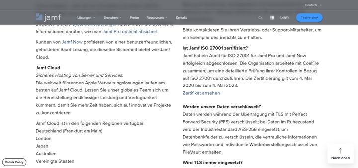 Die Sicherheits- und Datenschutzstandards von Jamf