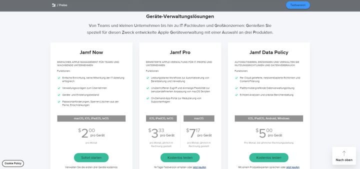 Die Module zur Geräteverwaltung bei Jamf sind Jamf Now, Jamf Pro sowie Jamf Data Policy