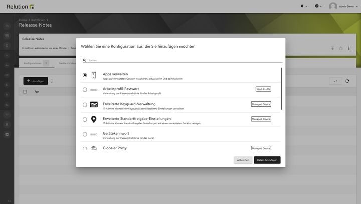 Nehmen Sie Einstellungen vor und verwalten Sie die Funktionen der einzelnen Geräte