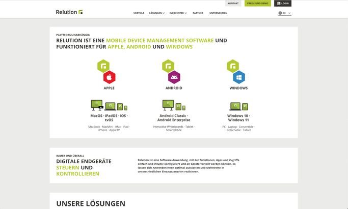 Mit Relution verwalten Sie Geräte mit iOS-, Mac-, Windows- oder Android-Betriebssystem