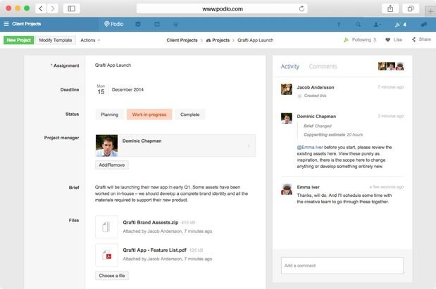 Managen Sie Ihre Projekte in Podio mit eigenen Eintragsseiten
