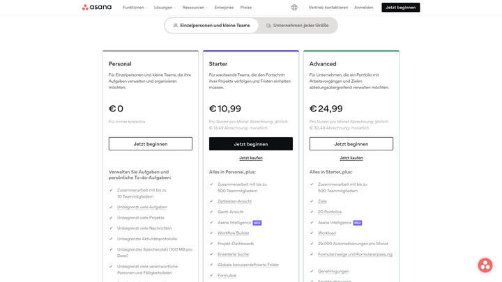 Ein Blick auf Tarife und Funktion von Asana für kleine bis mittelgroße Unternehmen