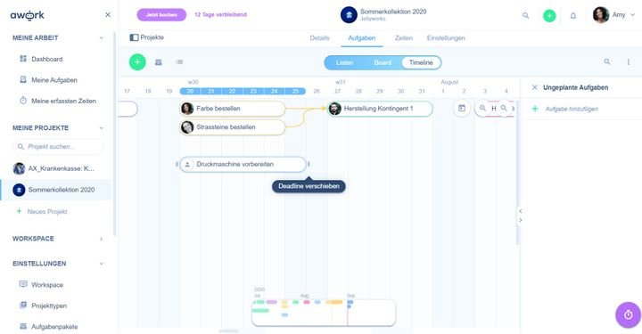In der Timeline ist die Zeitplanung einfach über Drag-and-Drop und Mauszug möglich