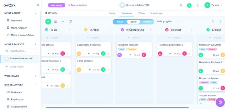 Das Kanban Board in awork