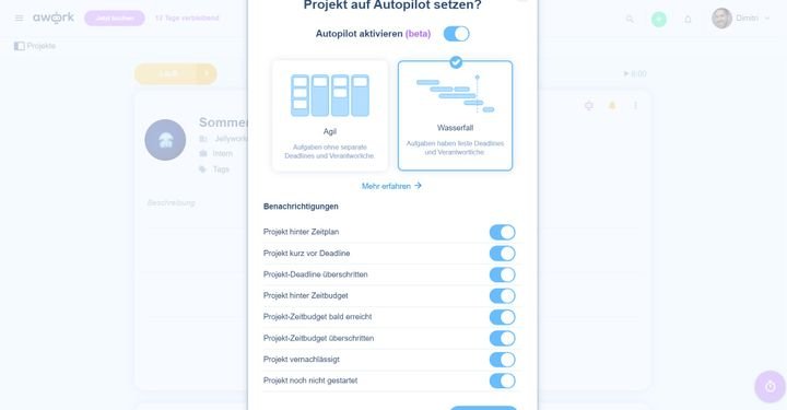 Der Autopilot in awork kann individuell von Ihnen eingestellt werden