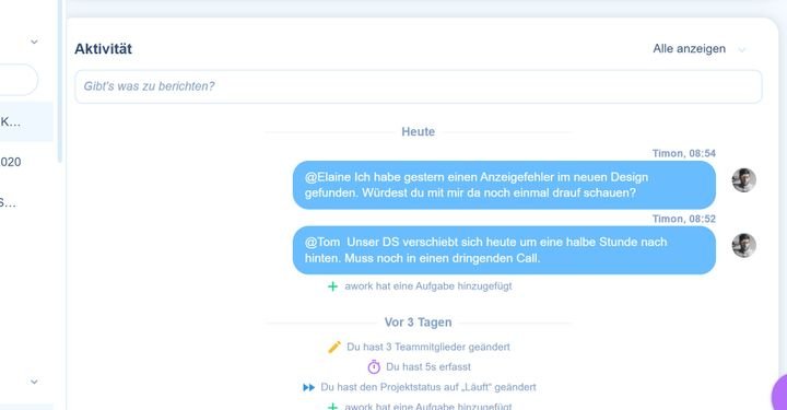 Die Kommentarfunktion von awork