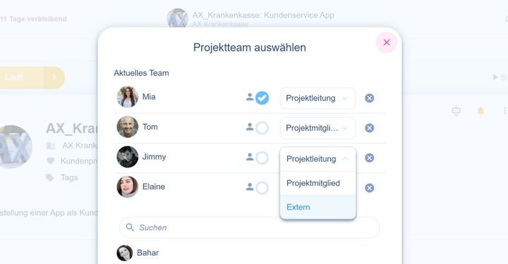 Vergeben Sie in awork Berechtigungsrollen und Projektrollen an einzelne User