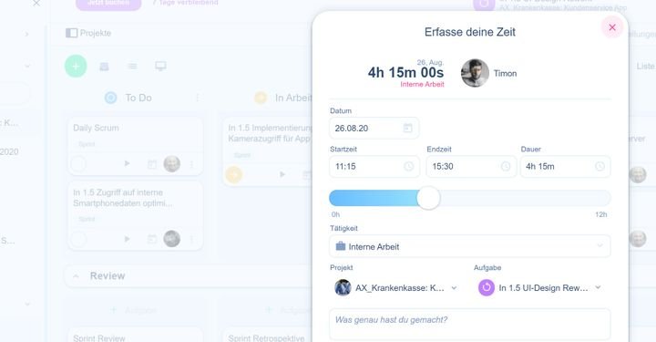 Für die Zeiterfassung in awork gibt es mehrere Wege, wie z.B. Play-Button und Slider