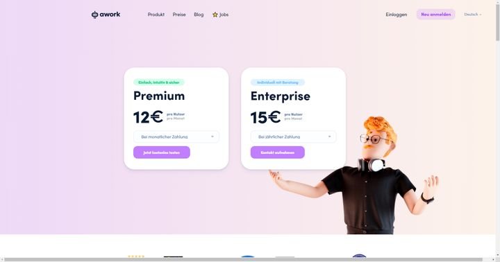 awork bietet zwei Tarife mit vollem Funktionsumfang