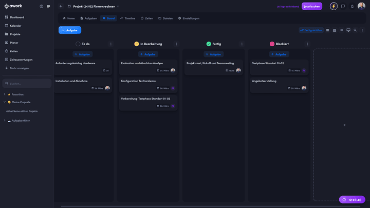 Das Kanban Board in awork