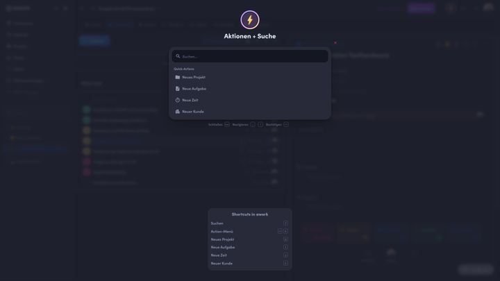 Erstellen Sie zügig Aufgaben, Suchen und Zeiterfassungen mit den Quick-Actions