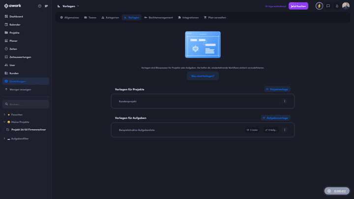 Mit nur wenigen Klicks erstellt Ihnen awork Projekte, wie etwa einen Social Media Workflow