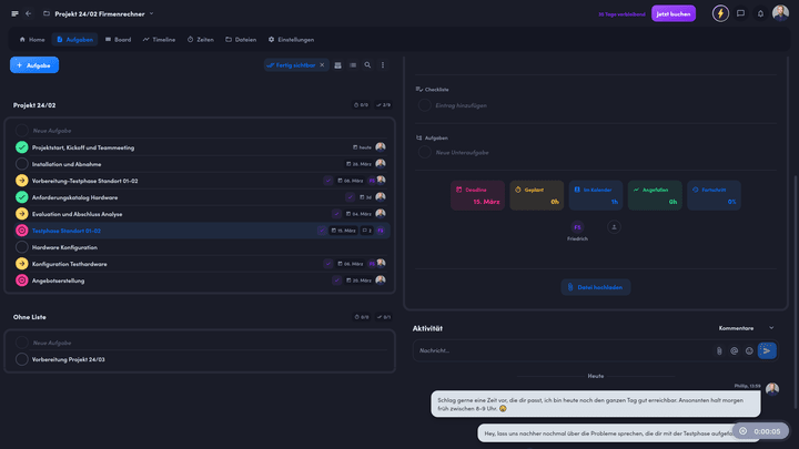 Die Kommentarfunktion von awork