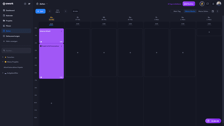 Für die Zeiterfassung in awork gibt es mehrere Wege, wie z.B. Play-Button und Slider