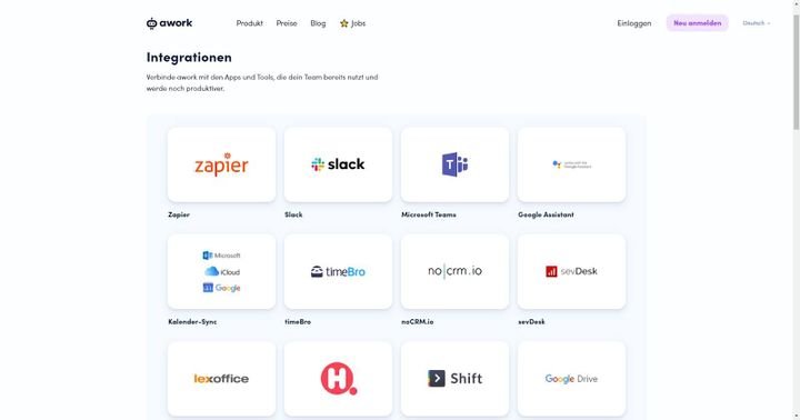 awork bietet weniger Grundintegrationen als MeisterTask, dafür aber eine REST-API Schnittstelle