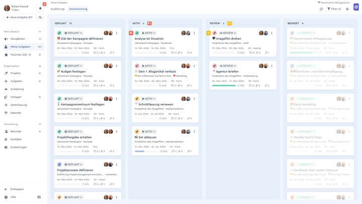 Ihre Aufgaben Agenda als Kanban Board